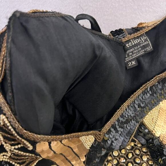 Royal Feelings Blouse Women 2X Sequined Beaded Abstract Graphic Vtg 80s Silk - Picture 12 of 13